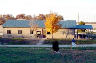South side of Langham Outdoors Lodge building